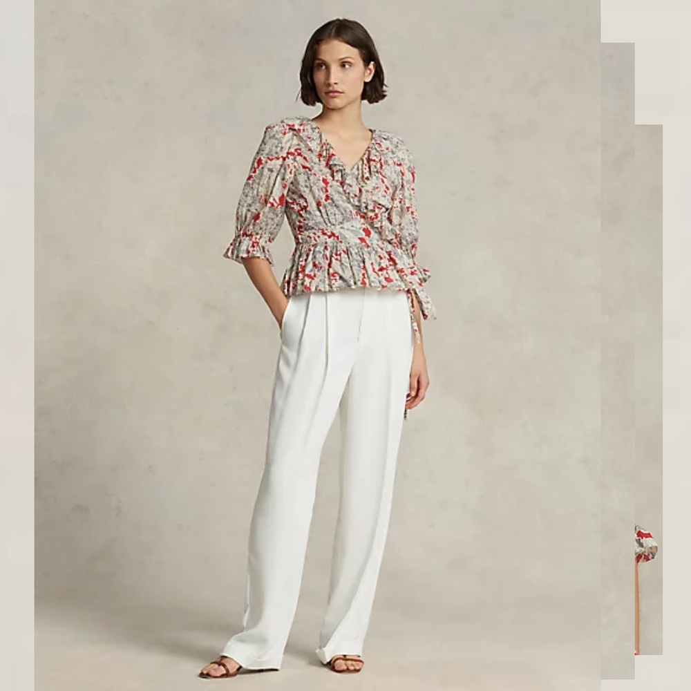 Ralph Lauren Ruffled Floral Cotton Wrap Top